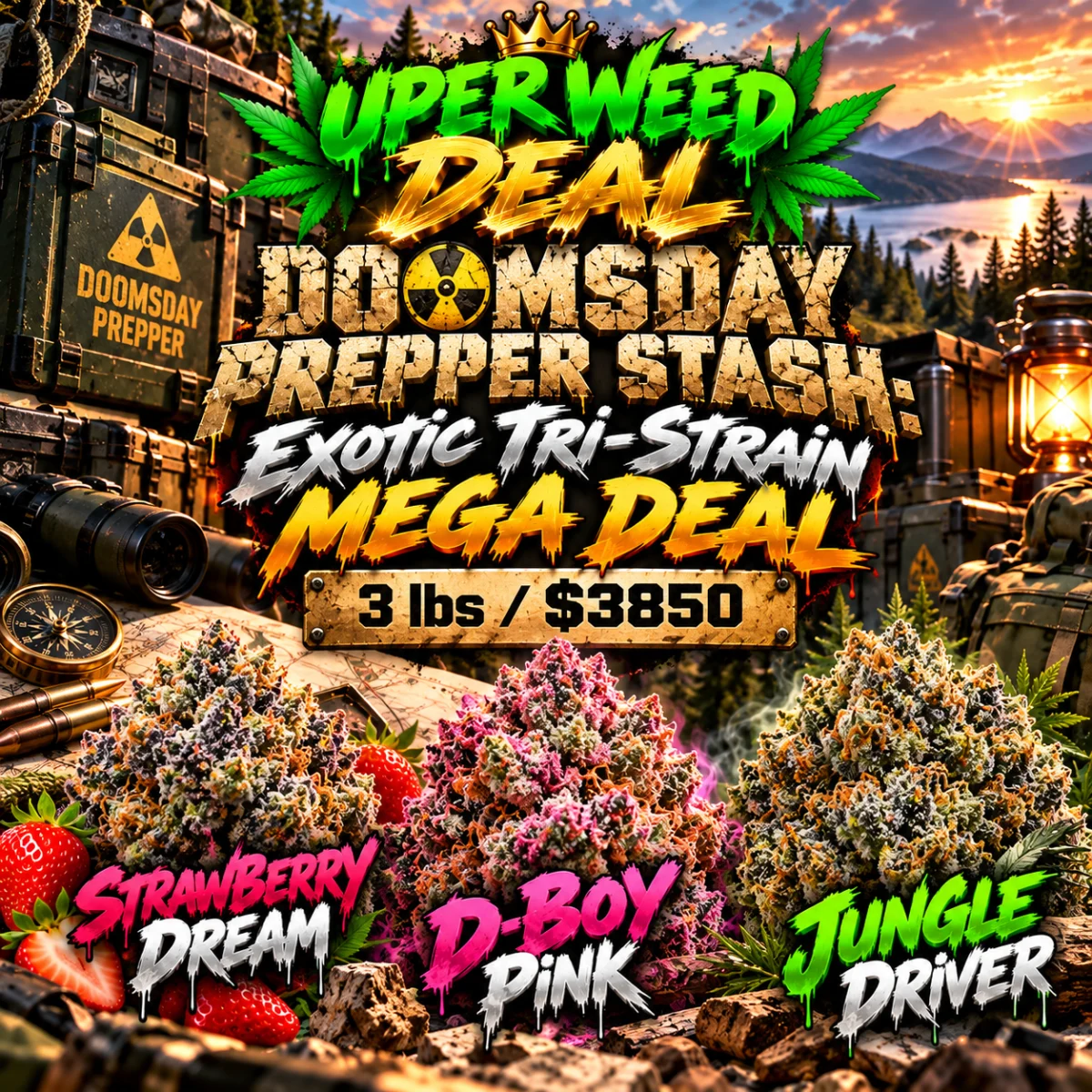 DOOMSDAY PREPPER STASH: Exotic Tri-Strain MEGA DEAL [3 lbs / $3850]
