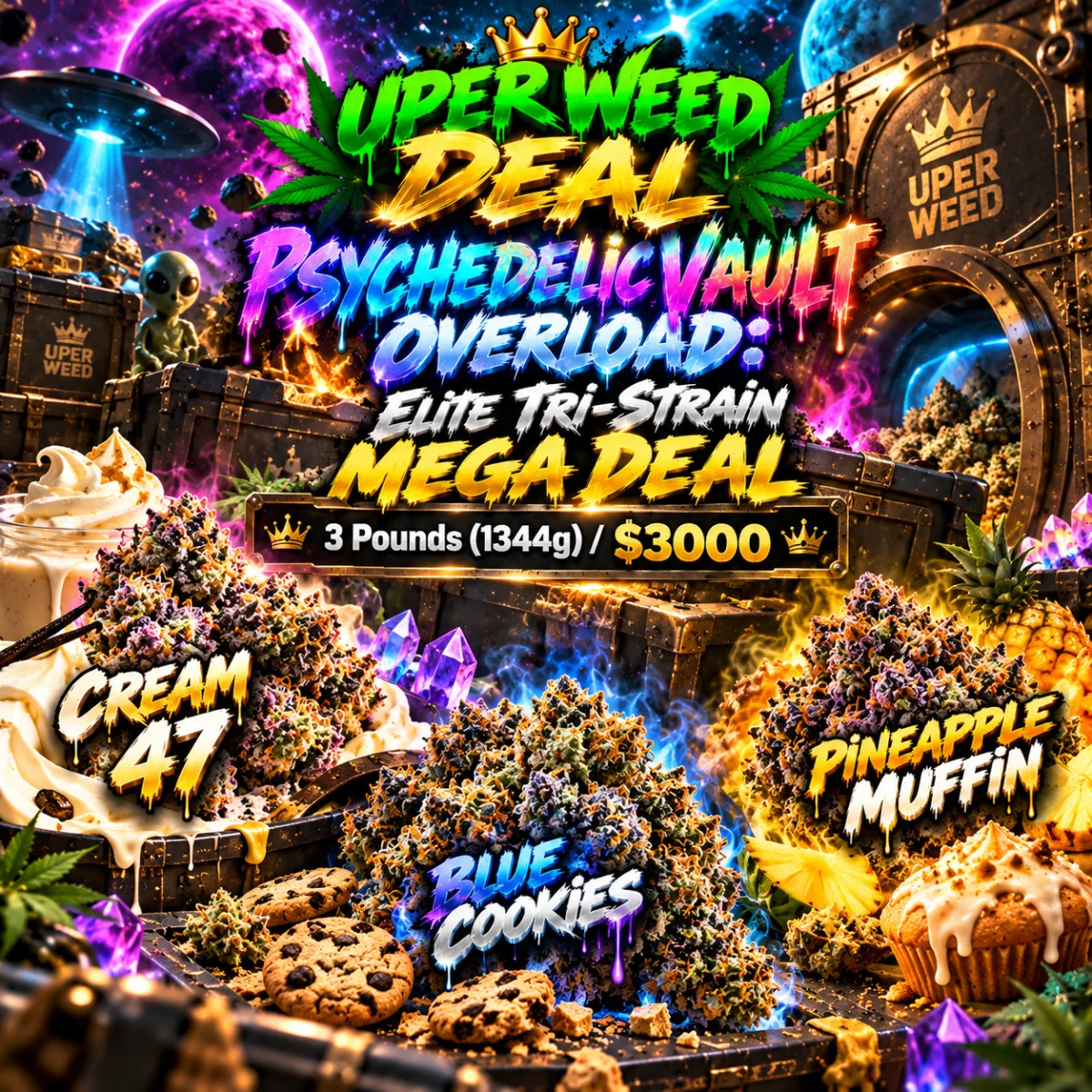 PSYCHEDELIC VAULT OVERLOAD: Elite Tri-Strain MEGA DEAL [3 Pounds (1344g) / $3000]